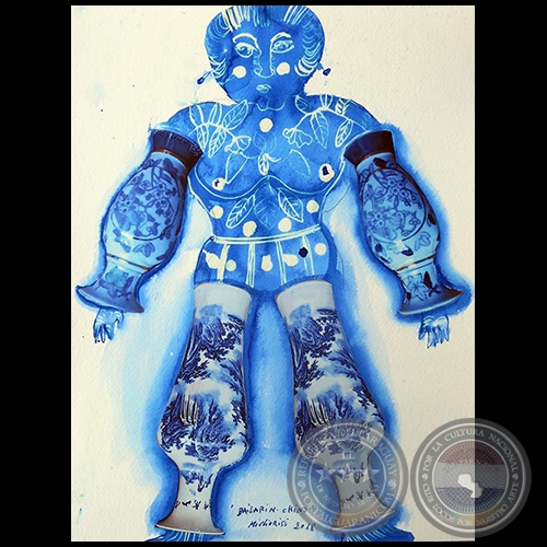 Bailarín chino - Serie AZUL dibujo sobre papel de Ricardo Migliorisi - Año: 2018